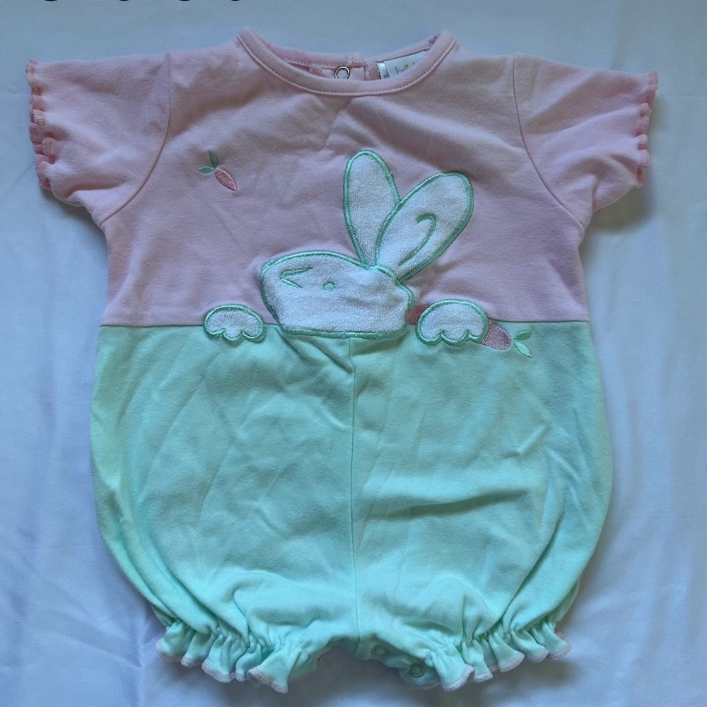 Vintage Pink and Green Bunny Romper